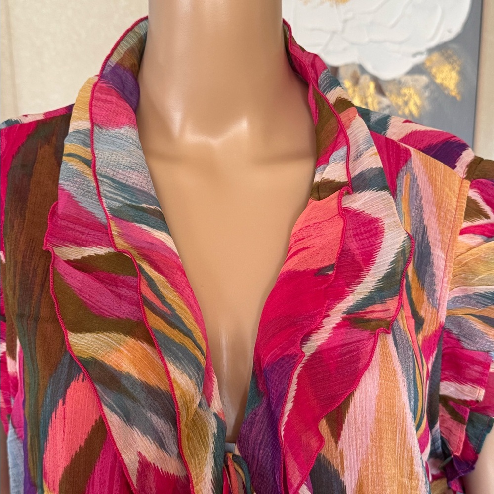 Colorful Ruffled Women's Blouse - Picture 3 of 16